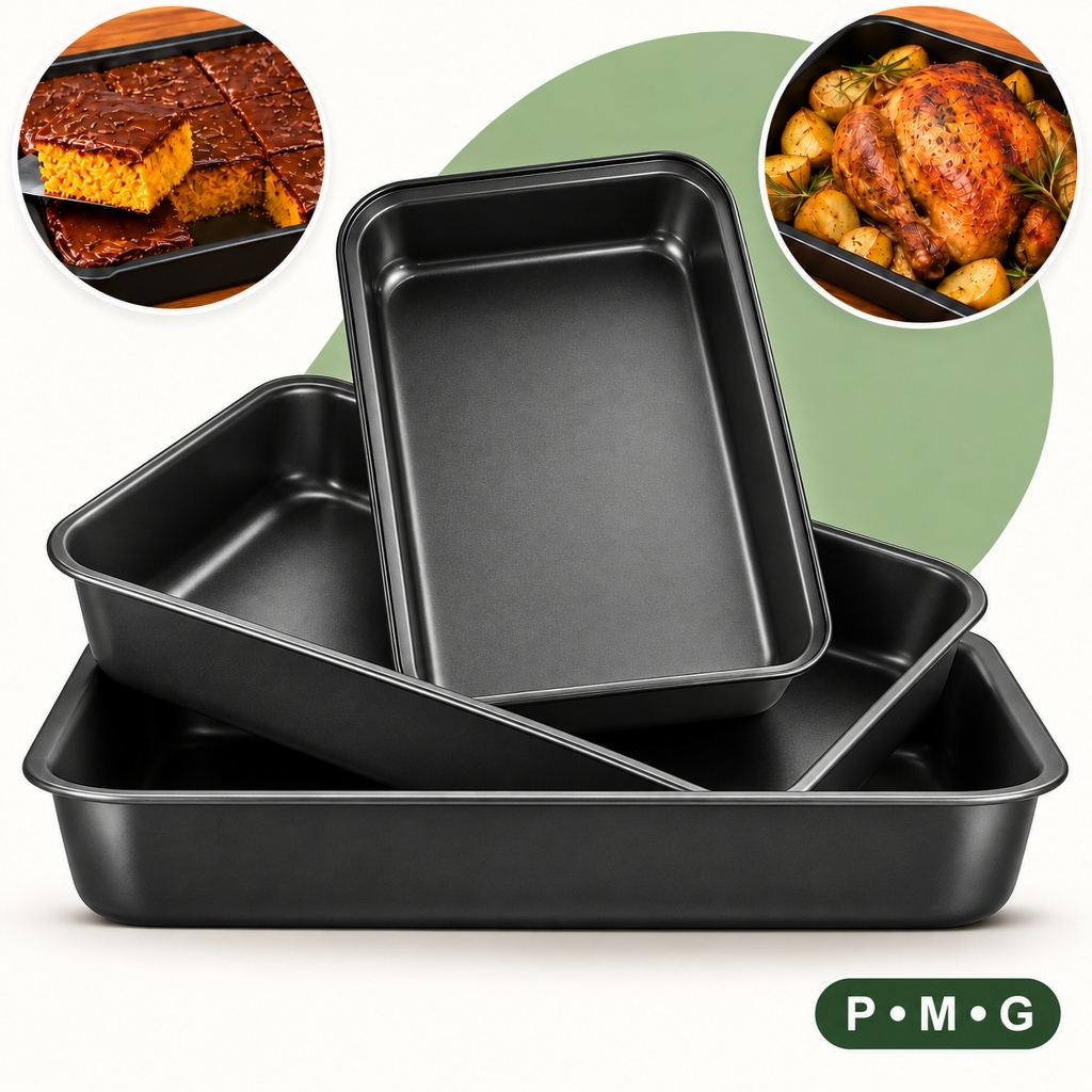 Kit 3 Assadeiras Formas Antiaderente Teflon 3 Tamanhos Pmg 42cm 37cm 32cm Retangular Forno Airfryer