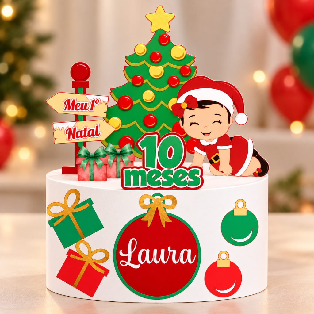 Topo de bolo Natal - Topo mesversário natal - Feliz Natal - Natal menino ou menina - Meu primeiro natal