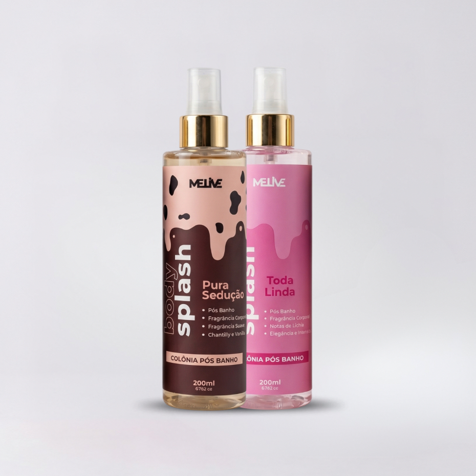 Kit 2 Body Splashes Femininos Melive 200ml Fragrâncias Pós Banho Suave, Floral e Doce Para o Dia a Dia