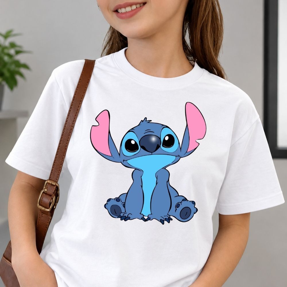 Camiseta Infantil Stitch Menina Menino 100% Algodão Manga Curta Estampada Fofa Confortável