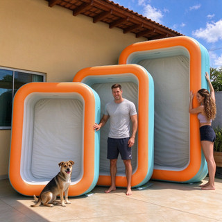 Grande capacidade! Piscina inflável azul de PVC, prática e dobrável, adequada para uso interno e externo.