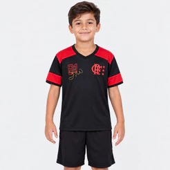 Camiseta Infantil Flamengo Retrô Zico - Preto e Vermelho