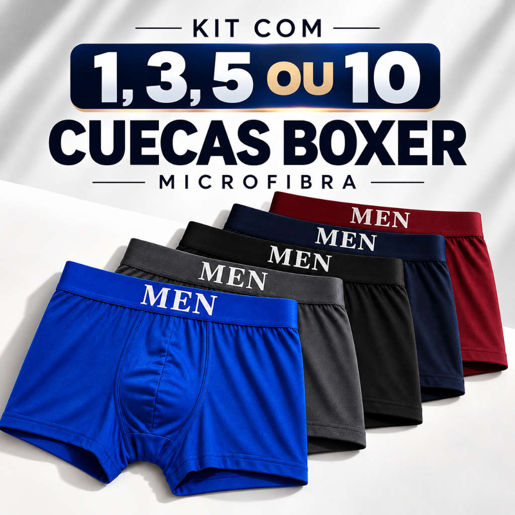 Kit Cueca Boxer Masculina Microfibra 1/3/5/10 Cuecas Box Confortáveis Macia Microfibra
