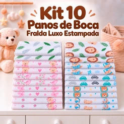 Kit 10 Panos de Boca em Fralda Luxo Estampada 35x35cm100% Algodão