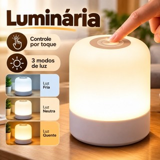 Luminária Touch LED Recarregável 360° Branca Iluminação 360 Compacta