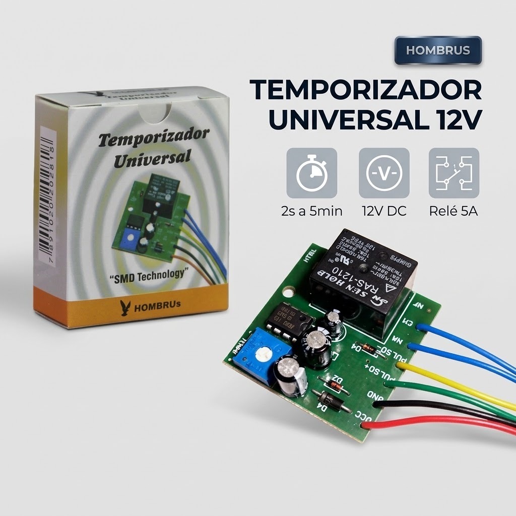 Temporizador Universal 12v 2s A 5 Min Hombrus P/ Fechadura Portão Alarme
