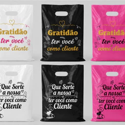 50/100 /200 Sacolas Plásticas Frases Boca De Palhaço Alça Vazada PERSONALIZADAS