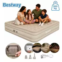 Colchão Inflável King Bomba Recarregável Elétrica Lítio USB + Lanterna 3 Níves Para Camping e Casa Bestway