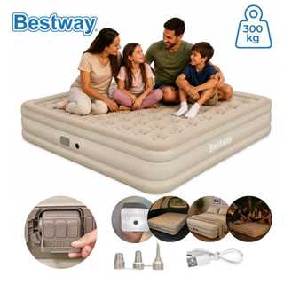Colchão Inflável King Bomba Recarregável Elétrica Lítio USB + Lanterna 3 Níves Para Camping e Casa Bestway