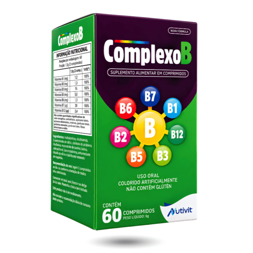 Complexo B Vitaminas B1, B2, B3, B5, B6, B7, B12 c/ 60 Comprimidos Nutivit