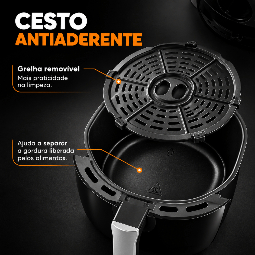 Fritadeira Elétrica Air Fryer 3,5L 3,5 Litros Frita Sem Óleo Elétrica 127V 110v 1200W Preta Cesto Removível Antiaderente — imagem 2 de 2