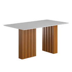 Mesa Sala de Jantar Ripada Tampo com Vidro 1,60m Santiago Madeirado/Off White Dobuê