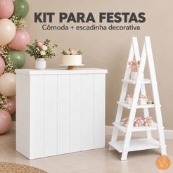 Kit Cômoda Fake Com Escadinha 4 Andares em MDF Branco Ideal para Decoração de Festa e Eventos