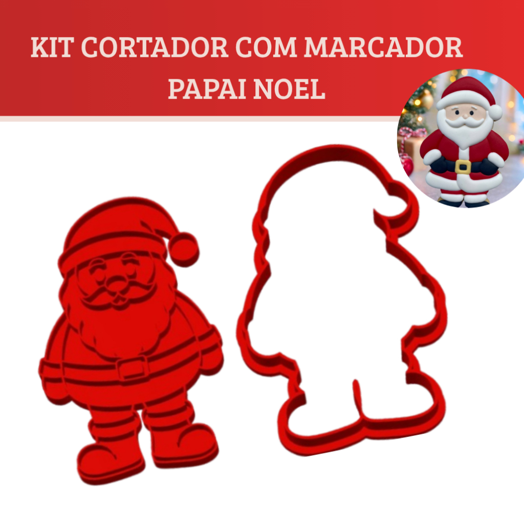 Cortador de Biscoito e Marcador Papai Noel 12cm Confeitaria Pasta Americana Biscuit Massa Natal Monand