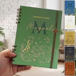 Caderneta de Vacina Menino Safari Verde ou Diversas Cores Nome Personalizado Caderneta Atualizada