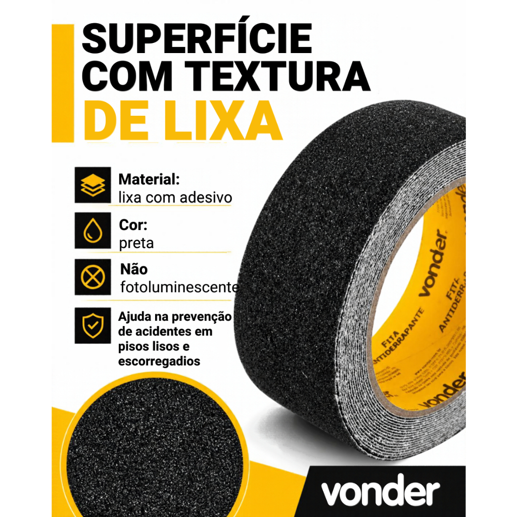 Fita Antiderrapante 5m e 15m Vonder Preta Area Interna Piso Escada Rampas Degraus — imagem 2 de 2