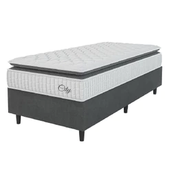 Cama Box Colchão Solteiro Molas Ensacadas City Pillow Top 88x188x61cm Branco / Cinza Hellen