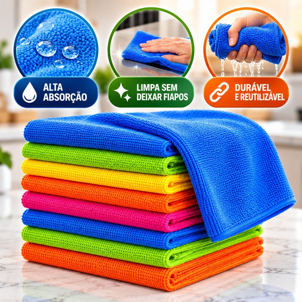 Kit 10 Flanela Panos De Microfibra 30x30 Alta Absorção Limpeza Carro Casa Vidros Profissional Detalhamento Automotivo