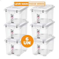 Kit 6 Caixas Organizadoras Transparentes 16,7L Top Stock Sanremo