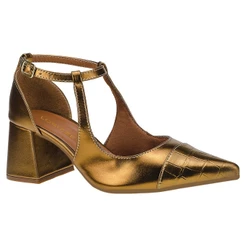 Scarpin Feminino Fivela Bico Fino com Salto Bloco Sapato Biqueira em Croco 18300