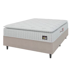 Cama Box Colchão Casal Espuma D33 Vangogh Pillow Top 138x188x67cm Branco / Bege Hellen - Suporta até 120kg por Pessoa