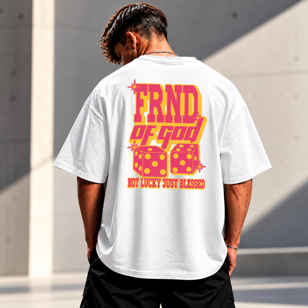 Camiseta Oversized Unissex Cristã Gospel Friend of God Not Lucky Just Blessed 100% Algodão Streetwear