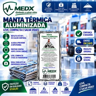 Cobertor Manta Térmica Aluminizado 2,10 x 1,40m Para Resgate, Emergência e Camping