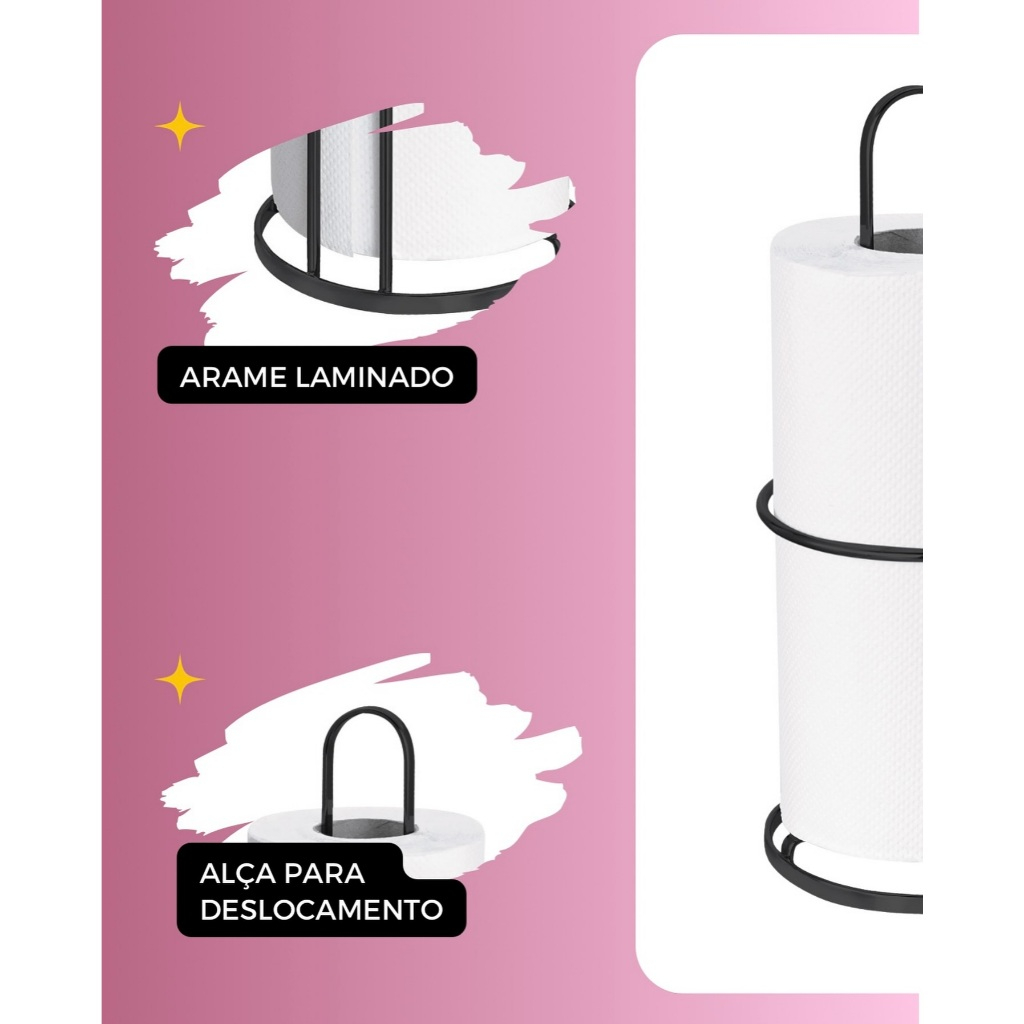 Porta Papel Toalha Preto Suporte Laminado Guardanapo Rolo Organização Cozinha — imagem 2 de 2