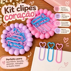 Kit 50 Clipes Coração Sortidos | Material Escritório