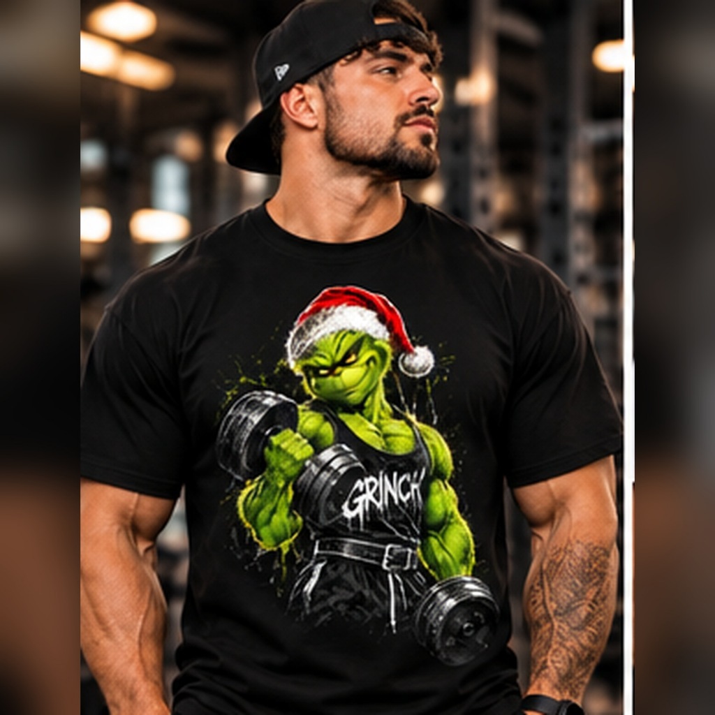 Camiseta Masculina Grinch Maromba Natalino Academia Fitness Musculação Estampada Treino Casual Confortável