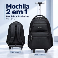 Mochila Executiva Faculdade Ozil Preta Rodinhas Resistente 24L