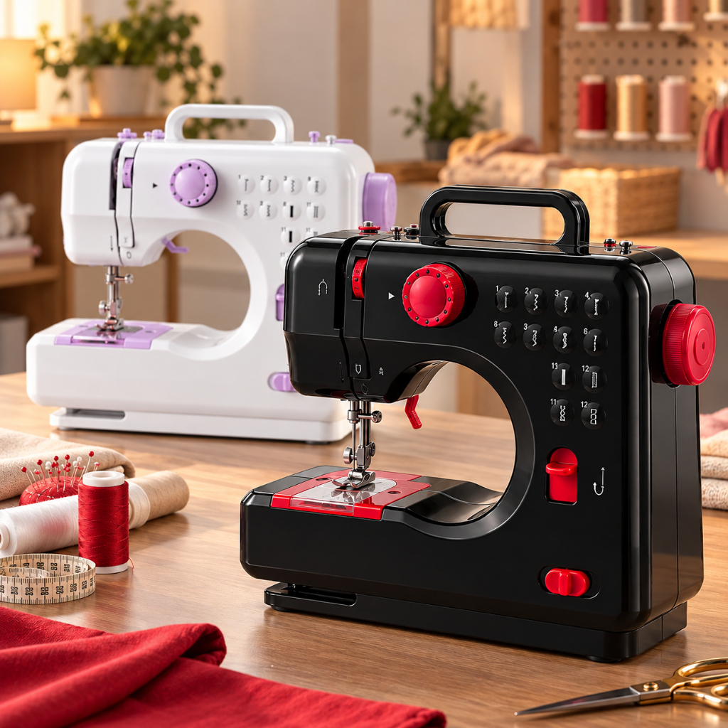 Máquina de Costura Portátil Elétrica com Pedal 12 Pontos + Kit de Agulhas
