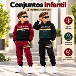 Conjunto Infantil Juvenil Masculino Roupa Estilosa Calça e Casaco Inverno Peluciado 2 ao 12 Anos