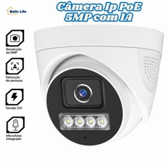 Camera de Seguranca IP Dome POE 5MP AITEK SEG6050BP Impermeavel IP66 Audio Visao Noturna