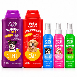 Kit Pet Shampoo 5 em 1 Creme Condicionador e Perfume Para Cachorro Pet Clean