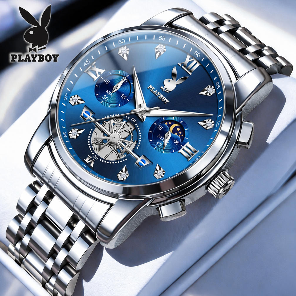 Playboy Relógio Masculino Luxo Aço Inoxidável Quartz 42mm À Prova D'água Frete Grátis 3139 — imagem 2 de 2