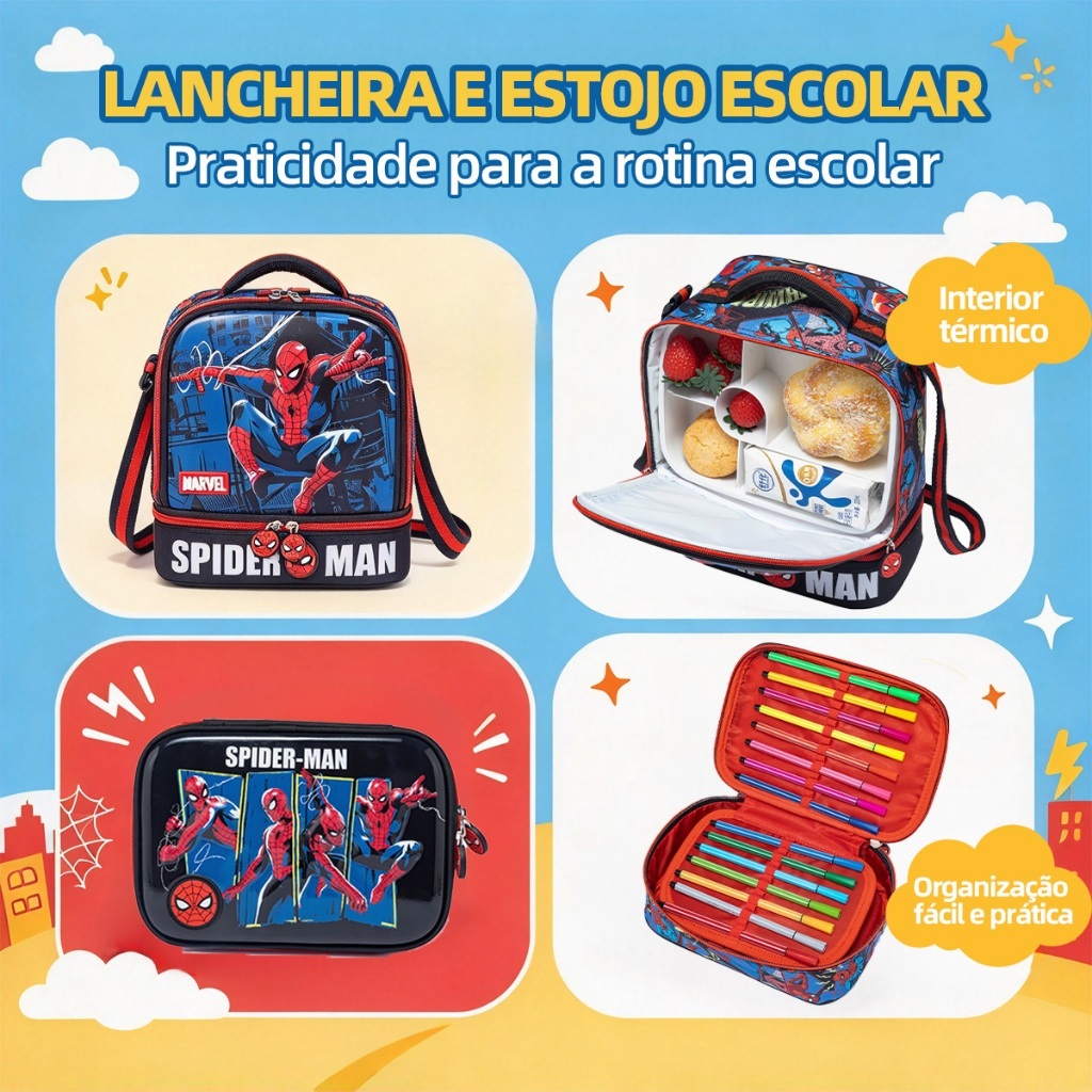Marvel Kit Mochila Escolar Homem-Aranha Com Rodinha + Lancheira Térmica E Estojo - 3 Peças Design Exclusivo · foto 2