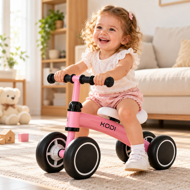 Carrinho de Equilíbrio Infantil 4 Rodas, Assento Confortável, Rodas Silenciosas e Guidão Antiderrapante