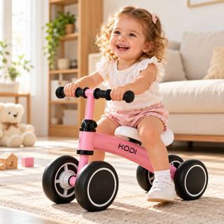 Carrinho de Equilíbrio Infantil 4 Rodas, Assento Confortável, Rodas Silenciosas e Guidão Antiderrapante