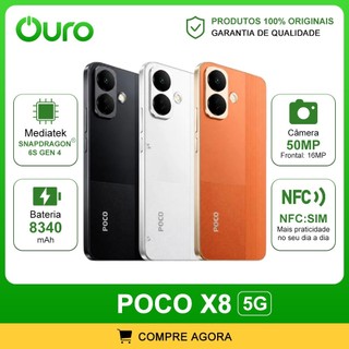 Xiaomi Poco X8 5G, 256GB e 8-12GB RAM, Versão Global, Snapdragon 6s 4 Gen, Bateria 8340 mAh, Câmera 50MP