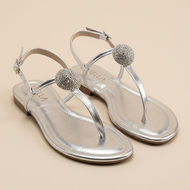 Rasteirinha Feminina Metalizada Sandália Flat Confortável Tiras Macias Elegante