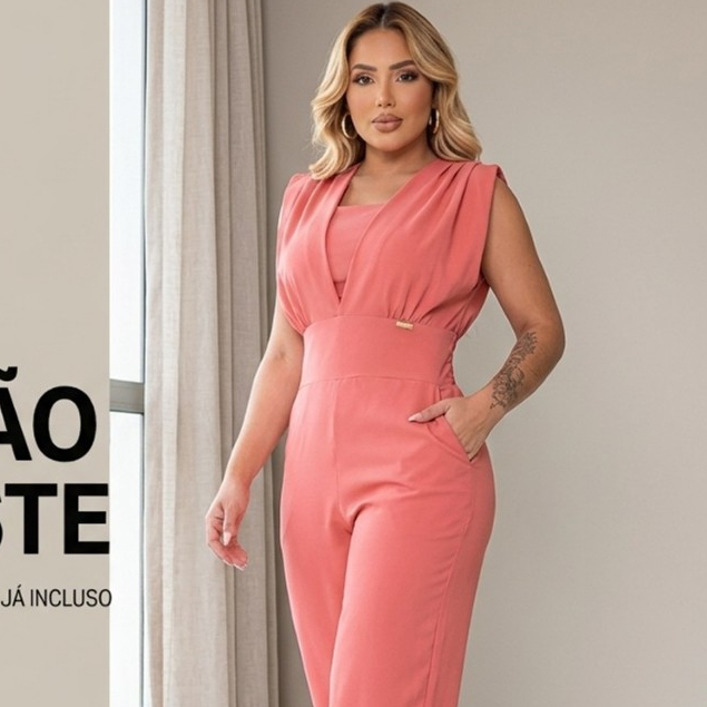 Macacao Feminino Pantalona Longo Sedinha Premium Com Top Social Trabalho Elegante Bolso Cintura Marcada
