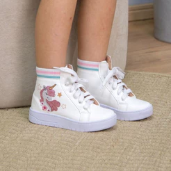 Tênis Menina Fashion Infantil Unicórnio Cano Alto Blogueirinha Confortável Dia a Dia