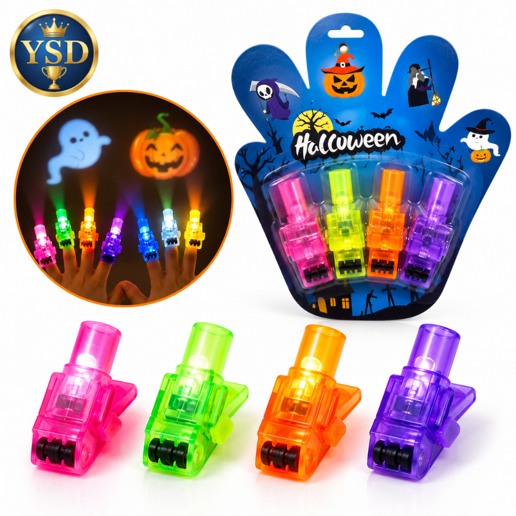 Kit 4  Luz LED para Dedos Halloween Infantil Colorida Brinquedo de Projeção para Festa e Fantasia