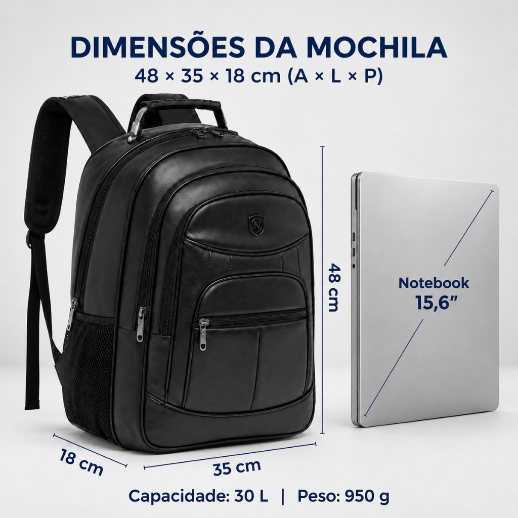 Mochila Masculina PU Impermeável Resistente Grande Reforçada 30L Executiva Escolar Nytron Backpack Notebook · foto 2
