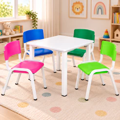 Kit Mesa Infantil Com 4 Cadeirinhas Coloridas Atividade para Escola Creche Igreja Estudo Didática Educativa