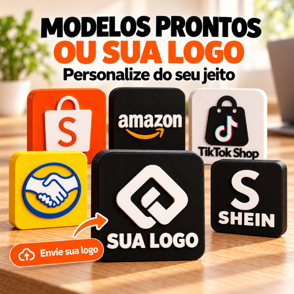 Placa Decorativa 3d Logo Marketplaces plaquinha Mercado Livre Shopee Magalu Shein Amazon TikTok Youtube