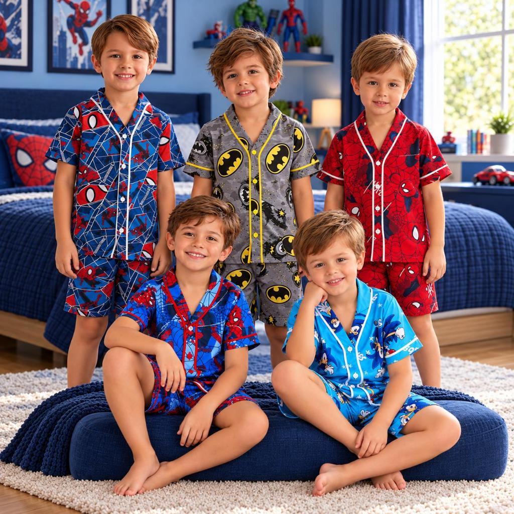 PIJAMA INFANTIL MENINO AMERICANO CURTO LONGO FRIO CALOR PERSONAGENS MACIO CONFORTÁVEL P M G GG 2 a 8