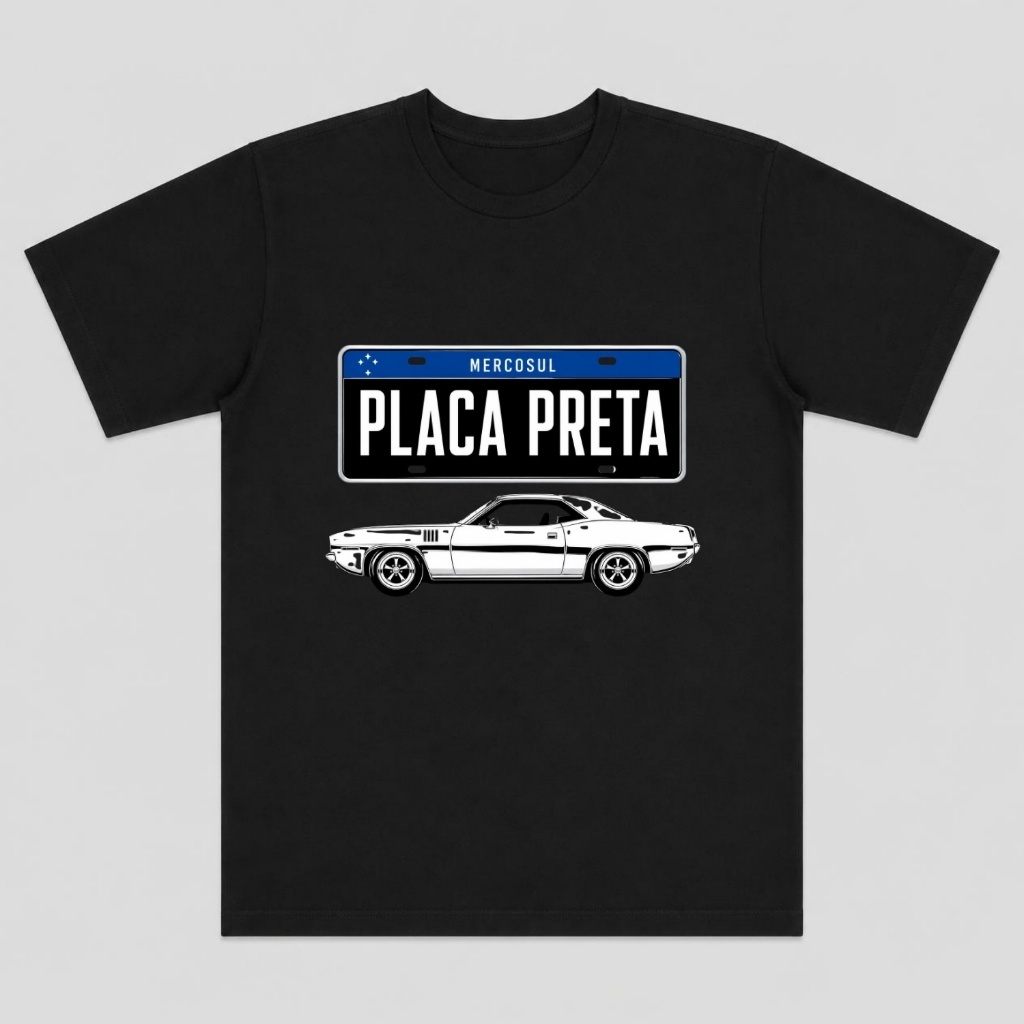 Camiseta Masculina Placa Preta Carro Antigo Estampada Blusa Retrô Vintage Clássico Colecionador Garagem