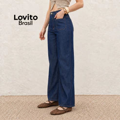 Lovito Calça Jeans Feminina Wide com Bolsos Frontais JNB1410BRL1440